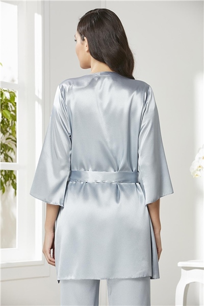 Pierre Cardin 2075 Kadın Saten Sabahlıklı Pijama Takım-Mist