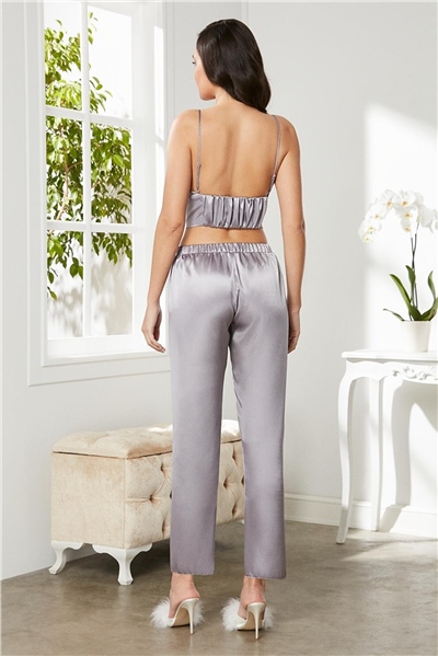 Pierre Cardin 2075 Kadın Saten Sabahlıklı Pijama Takım-Royal