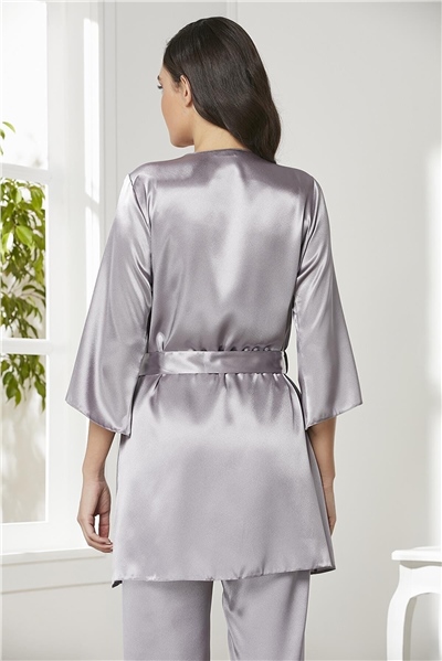 Pierre Cardin 2075 Kadın Saten Sabahlıklı Pijama Takım-Royal