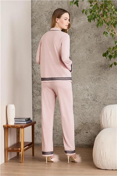 Pierre Cardin 2200 Kadın Uzun Kollu Gömlek Pijama Takımı-Pudra