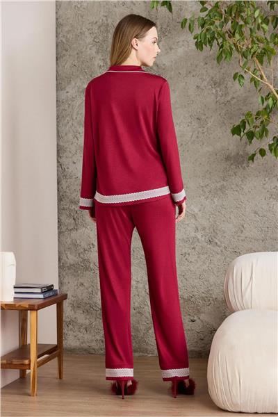 Pierre Cardin 2200 Kadın Uzun Kollu Gömlek Pijama Takımı-Bordo