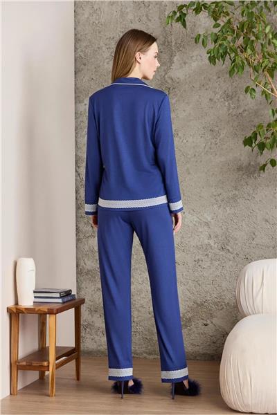 Pierre Cardin 2200 Kadın Uzun Kollu Gömlek Pijama Takımı-Lacivert