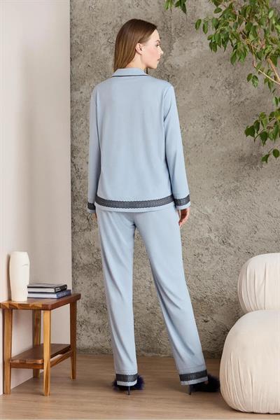 Pierre Cardin 2200 Kadın Uzun Kollu Gömlek Pijama Takımı-Mist