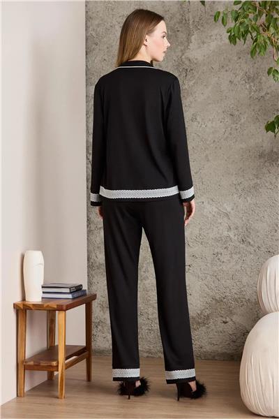 Pierre Cardin 2200 Kadın Uzun Kollu Gömlek Pijama Takımı-Siyah