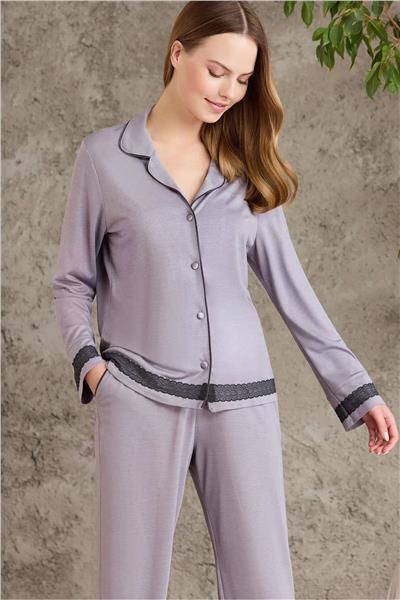 Pierre Cardin 2200 Kadın Uzun Kollu Gömlek Pijama Takımı-Royal
