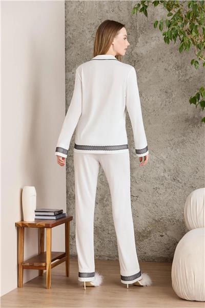 Pierre Cardin 2200 Kadın Uzun Kollu Gömlek Pijama Takımı-Ekru
