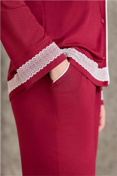 Pierre Cardin 2200 Kadın Uzun Kollu Gömlek Pijama Takımı-Bordo