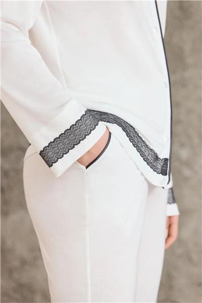 Pierre Cardin 2200 Kadın Uzun Kollu Gömlek Pijama Takımı-Ekru