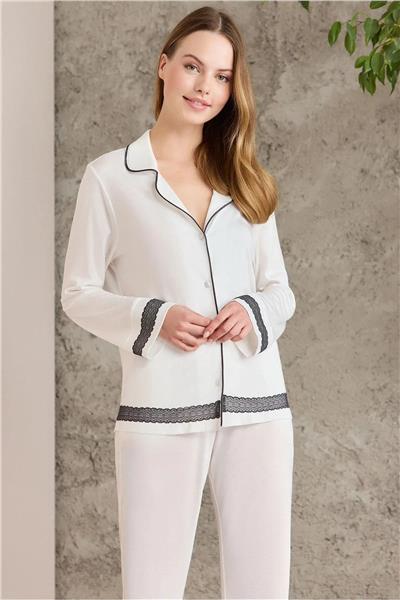 Pierre Cardin 2200 Kadın Uzun Kollu Gömlek Pijama Takımı-Ekru