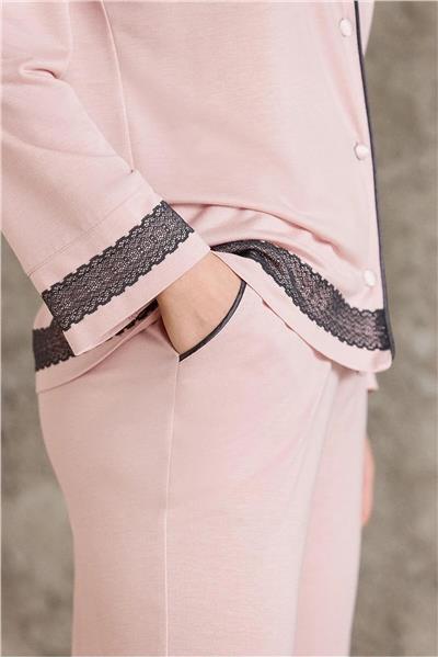 Pierre Cardin 2200 Kadın Uzun Kollu Gömlek Pijama Takımı-Pudra