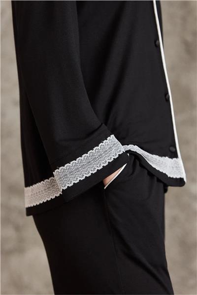 Pierre Cardin 2200 Kadın Uzun Kollu Gömlek Pijama Takımı-Siyah