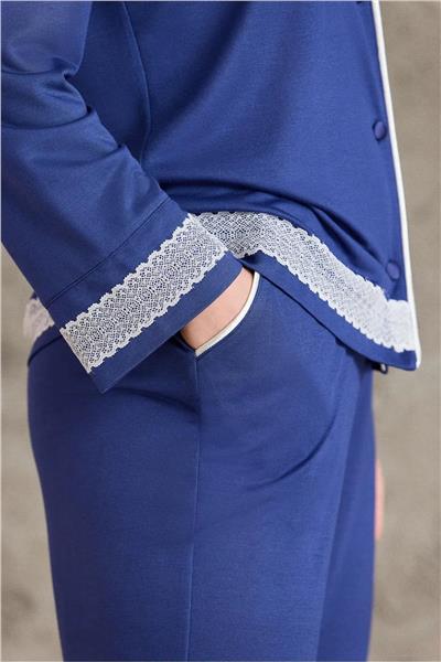 Pierre Cardin 2200 Kadın Uzun Kollu Gömlek Pijama Takımı-Lacivert