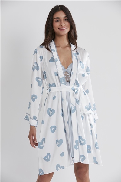 Pierre Cardin 2406 Kadın Saten Emprime Gecelik&Sabahlık Takım - Mist