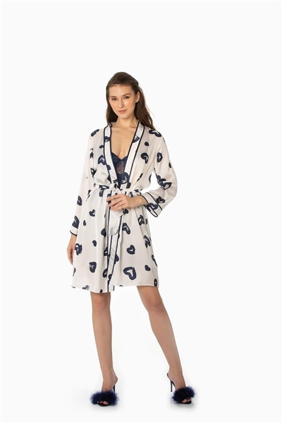 Pierre Cardin 2406 Kadın Saten Emprime Gecelik&Sabahlık Takım - Lacivert