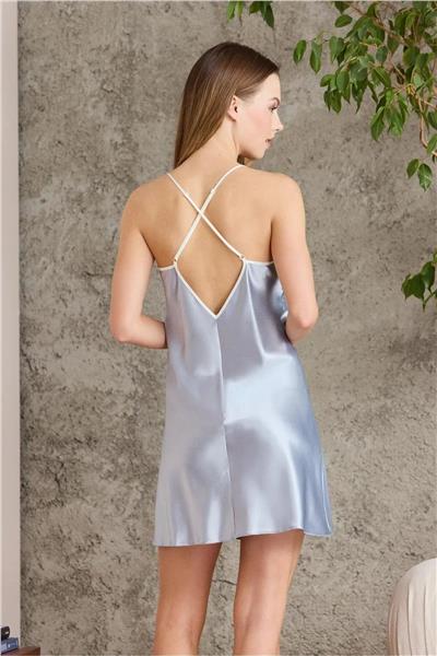 Pierre Cardin 2420 Kadın Saten Empirme Sabahlıklı Gecelik Takım-Mist