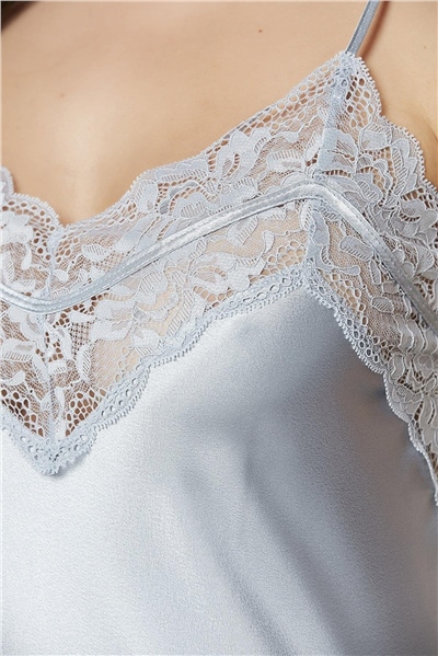 Pierre Cardin 2475 Kadın Sabahlıklı İp Askılı Saten Dantelli Şort Takım-Mist