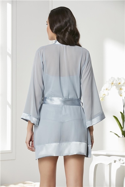Pierre Cardin 2475 Kadın Sabahlıklı İp Askılı Saten Dantelli Şort Takım-Mist