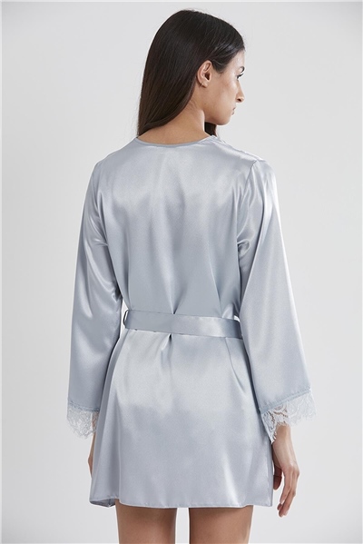 Pierre Cardin 2490 Kadın Sabahlıklı İp Askılı Saten Dantelli Şort Takım-Mist