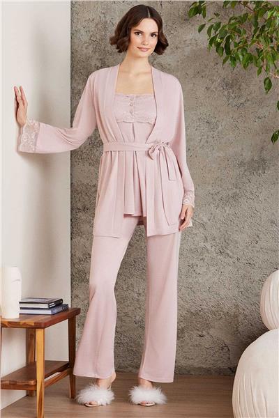 Pierre Cardin 2805 Hamile Lohusa Sabahlıklı Pijama Takım-Pudra