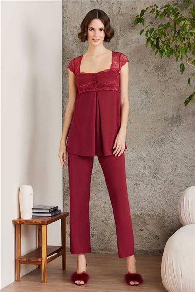 Pierre Cardin 2805 Hamile Lohusa Sabahlıklı Pijama Takım-Bordo