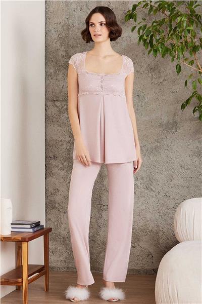Pierre Cardin 2805 Hamile Lohusa Sabahlıklı Pijama Takım-Pudra