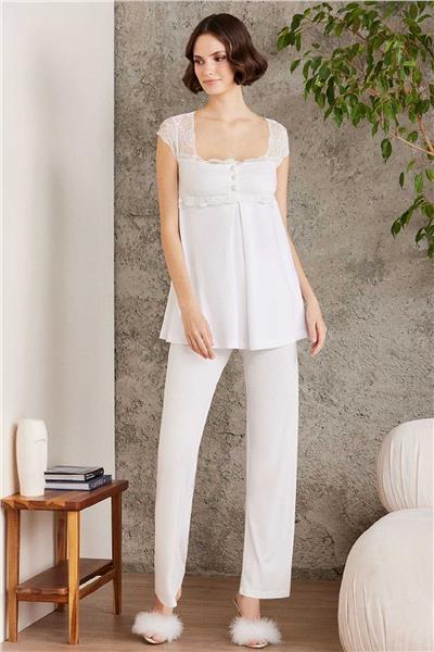 Pierre Cardin 2805 Hamile Lohusa Sabahlıklı Pijama Takım-Ekru