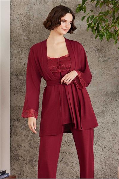 Pierre Cardin 2805 Hamile Lohusa Sabahlıklı Pijama Takım-Bordo