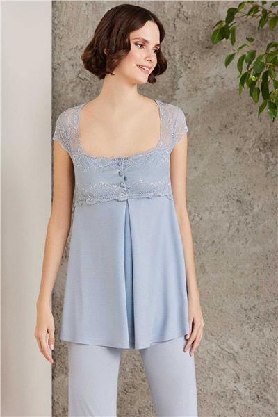Pierre Cardin 2805 Hamile Lohusa Sabahlıklı Pijama Takım-Mist