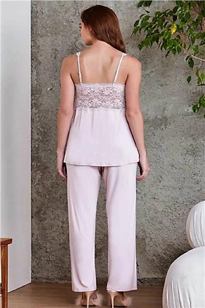 Pierre Cardin 2810 Kadın Dantelli Penye Sabahlıklı Pijama Takım-Pudra