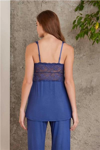 Pierre Cardin 2810 Kadın Dantelli Penye Sabahlıklı Pijama Takım-Lacivert