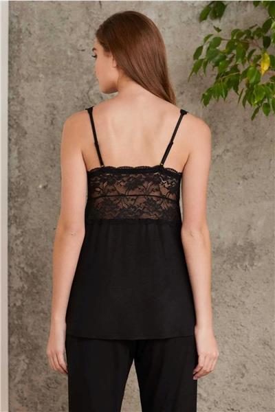 Pierre Cardin 2810 Kadın Dantelli Penye Sabahlıklı Pijama Takım-Siyah