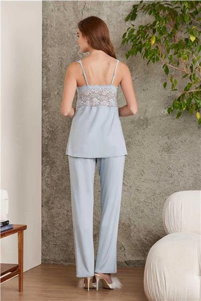 Pierre Cardin 2810 Kadın Dantelli Penye Sabahlıklı Pijama Takım-Mist