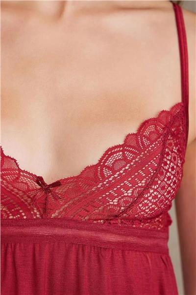 Pierre Cardin 2820 Kadın Penye Dantelli Sabahlıklı Pijama Takım-Bordo