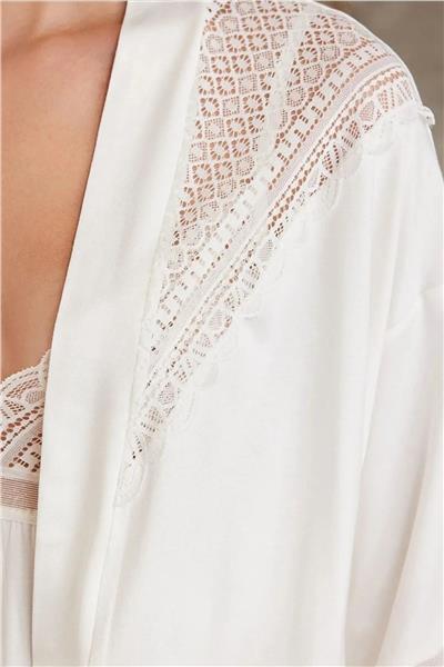 Pierre Cardin 2820 Kadın Penye Dantelli Sabahlıklı Pijama Takım-Ekru