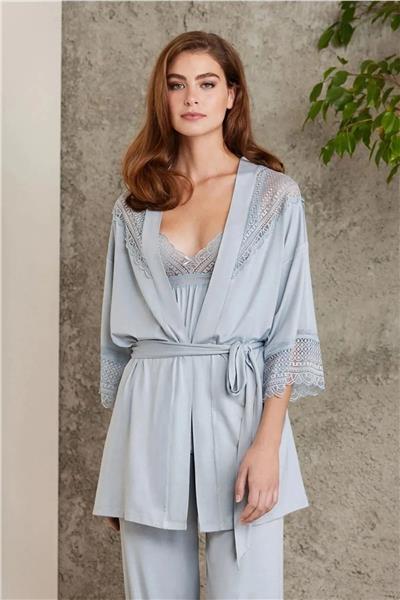 Pierre Cardin 2820 Kadın Penye Dantelli Sabahlıklı Pijama Takım-Mist