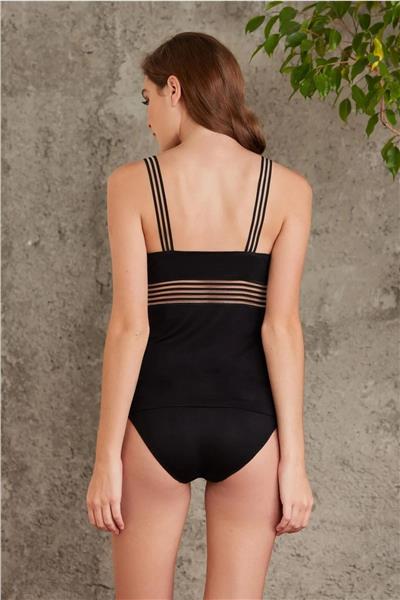 Pierre Cardin 300 Kadın Kalın Askılı Dantelli Atlet Külot takım-Siyah