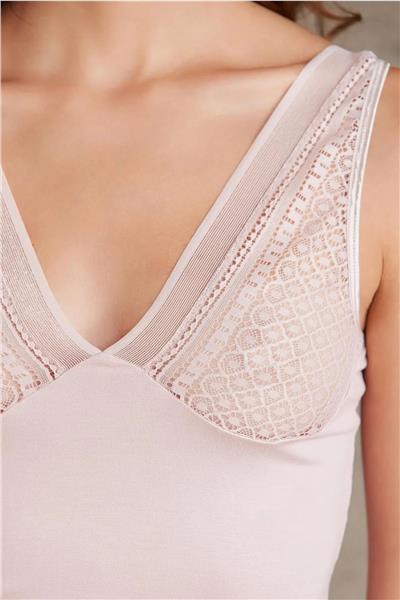 Pierre Cardin 320 Kadın Kalın Askılı Dantelli Atlet Külot takım-Pudra