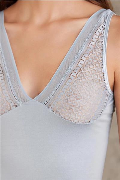 Pierre Cardin 320 Kadın Kalın Askılı Dantelli Atlet Külot takım-Mist