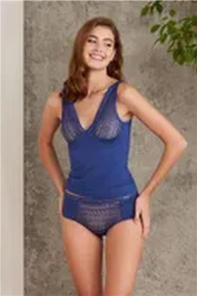 Pierre Cardin 320 Kadın Kalın Askılı Dantelli Atlet Külot takım-Lacivert