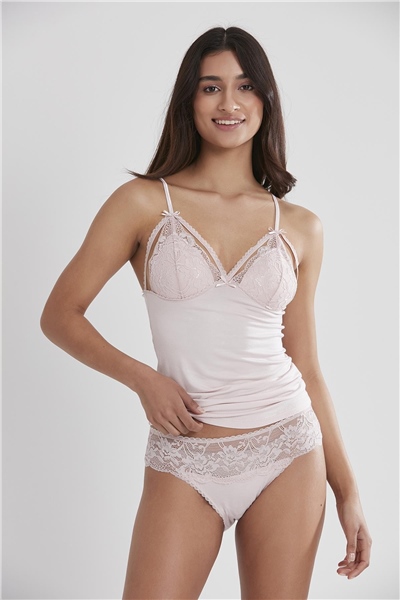 Pierre Cardin 375 Kadın Dantelli Penye Atlet Külot Kaşkorse Set - Pudra