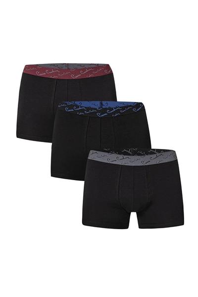 Pierre Cardin 390 Erkek Lastiği Renkli 3lü Boxer-Siyah