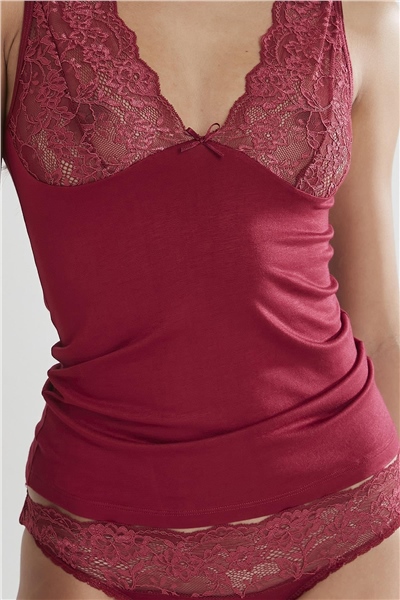 Pierre Cardin 390 Kadın Dantelli Penye Atlet Külot Kaşkorse Set - Bordo
