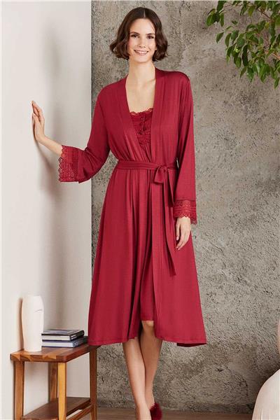 Pierre Cardin 4005 Hamile Lohusa Sabahlıklı Gecelik Takım-Bordo