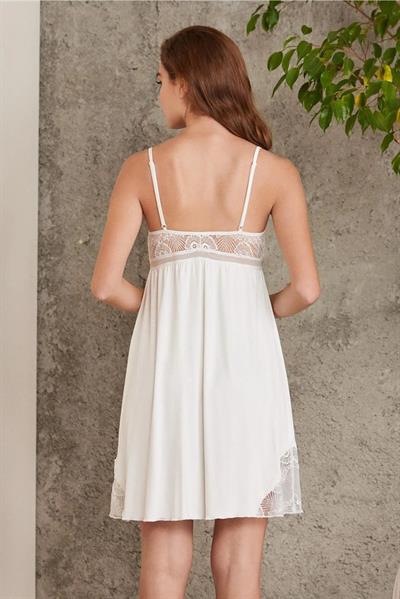 Pierre Cardin 4010 Kadın Dantelli Penye Gecelik Sabahlık Takım-Ekru