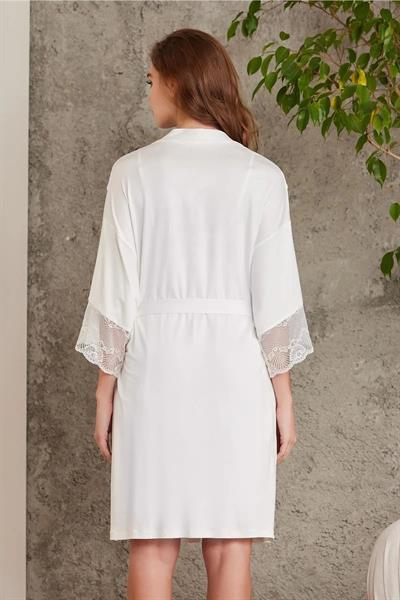 Pierre Cardin 4010 Kadın Dantelli Penye Gecelik Sabahlık Takım-Ekru