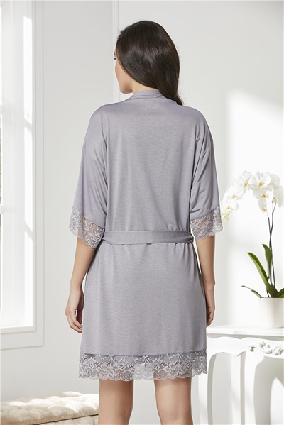 Pierre Cardin 4020 Kadın Penye Dantelli Gecelik Sabahlık Takım-Royal