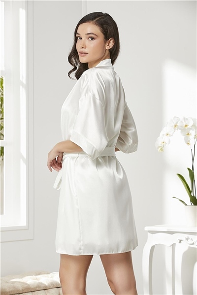 Pierre Cardin 4045 Kadın Saten Kadife Gecelik Sabahlık Takım-Ekru