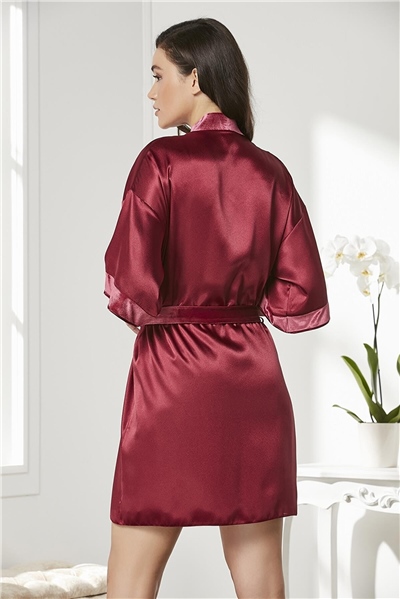 Pierre Cardin 4045 Kadın Saten Kadife Gecelik Sabahlık Takım-Bordo