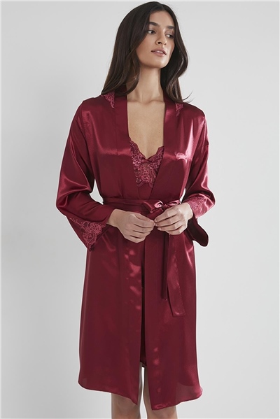 Pierre Cardin 4050 Saten Gecelik Sabahlık Takım - Bordo