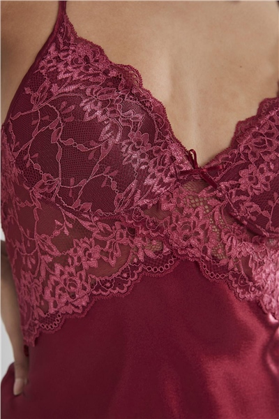 Pierre Cardin 4050 Saten Gecelik Sabahlık Takım - Bordo